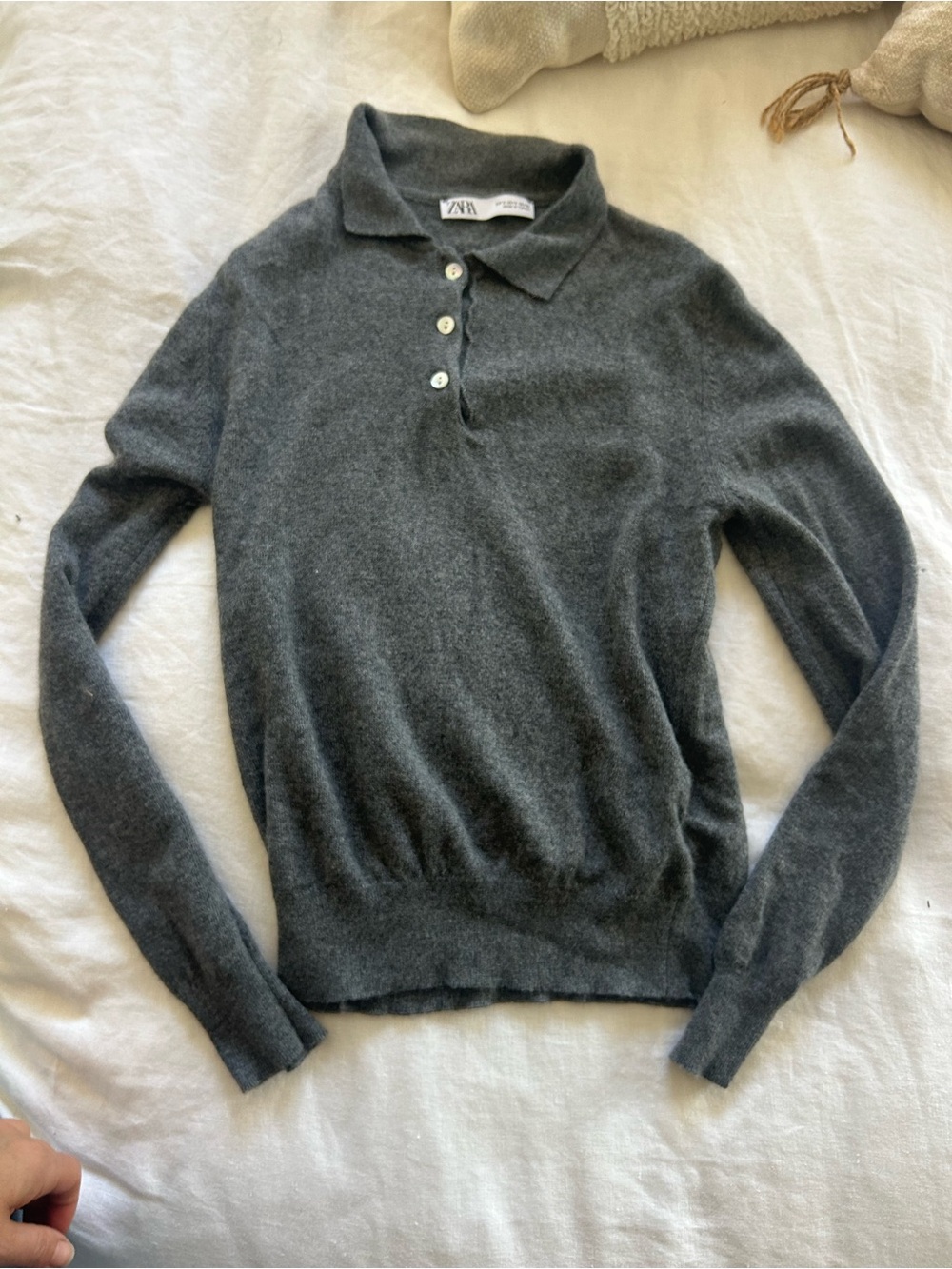 Zara Wool Soft Knit Polo Sweater in Charcoal Gray